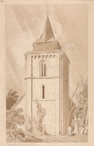 Toren van de Dorpskerk van Saint Maclou, Normandië door John Sell Cotman